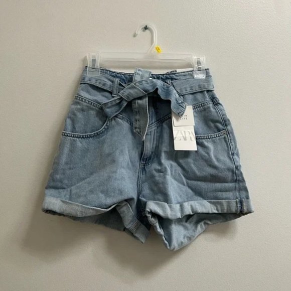 Zara Belted Denim Shorts US 2 - Picture 4 of 7